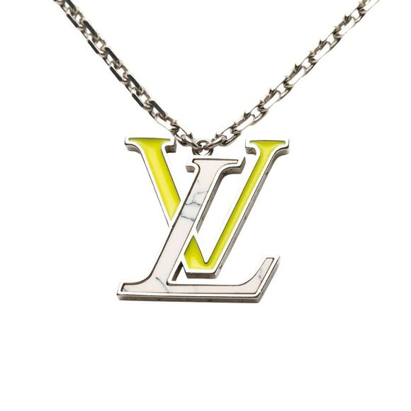 Louis Vuitton Silver Plated Lv Colors Pendant Necklace